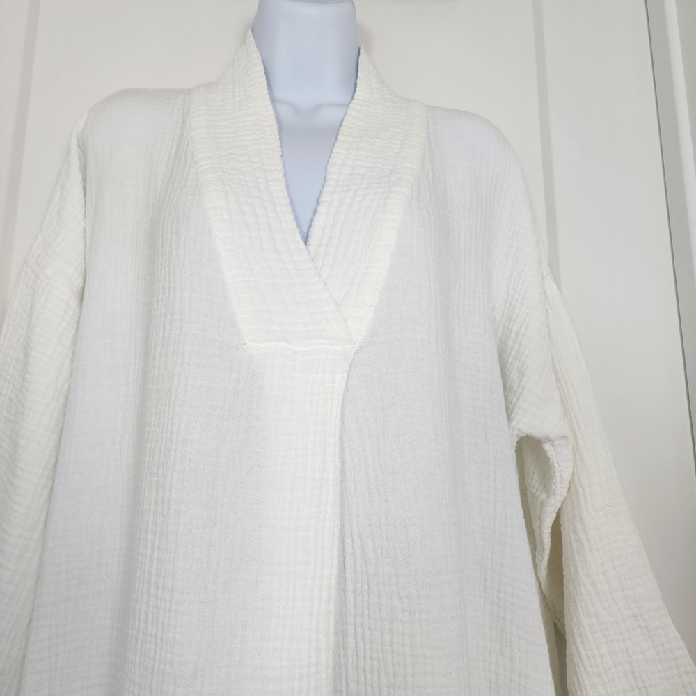 Honest Cotton White Double Gauze Tunic Dress OS Lagenlook Coastal Minimalist - Picture 9 of 16